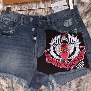 Guns and roses jean shorts